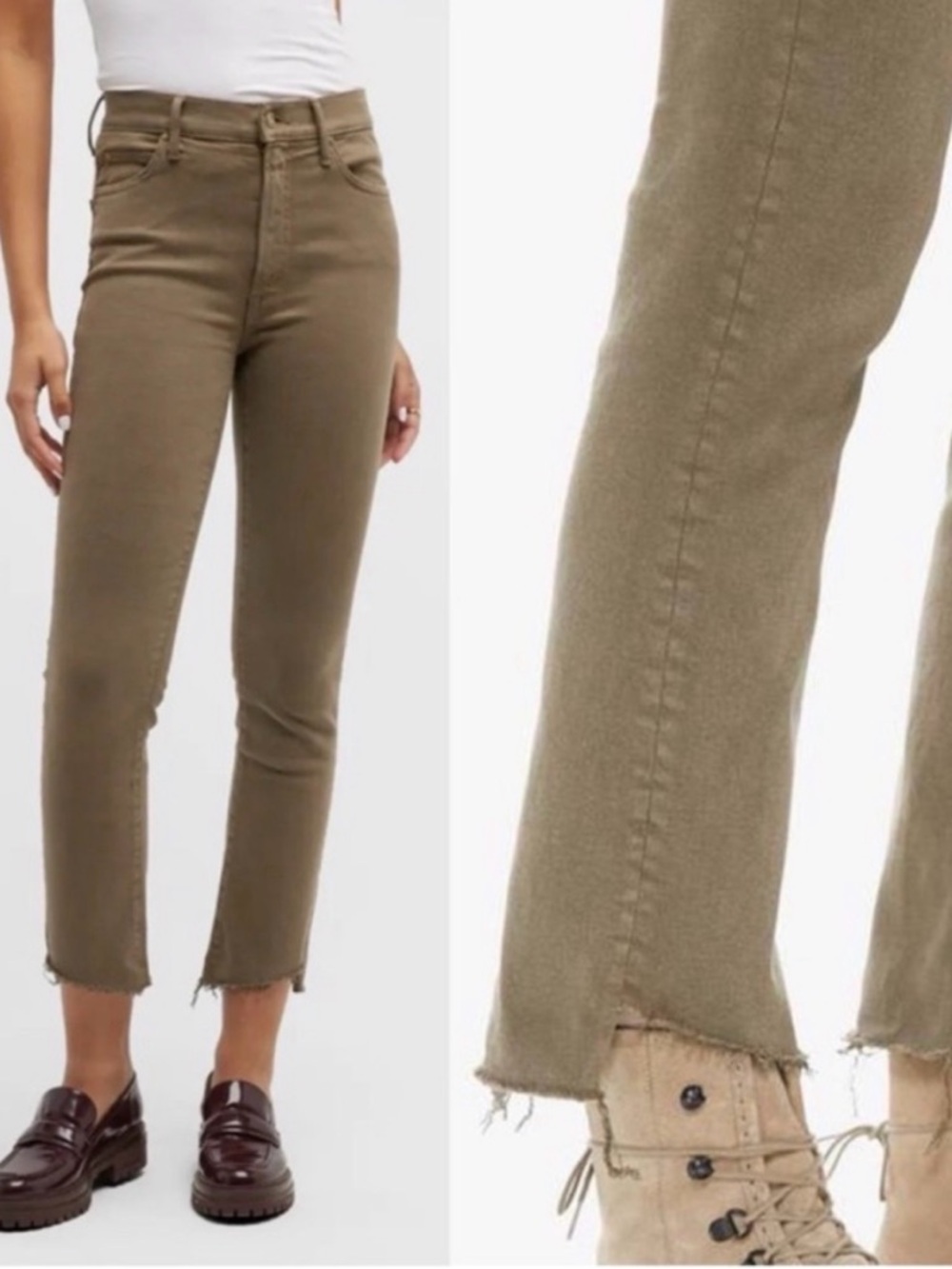MOTHER Rascal Ankle Fray High-Waisted Straight Jeans Granola Preppy